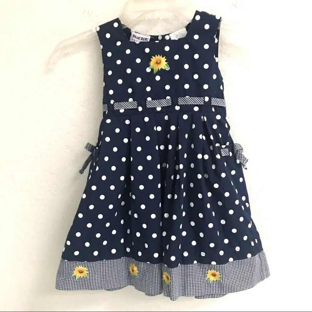 Blueberi Boulevard navy polkadot & sunflower sundress 4T‎